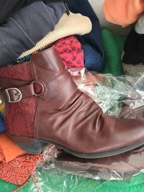 Burgundy Leather Ankle Boot with Decorative Buckle